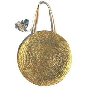 NWT Soft Surroundings Mari Metallic Rattan Bag Gold Silver Resort Beach Tote